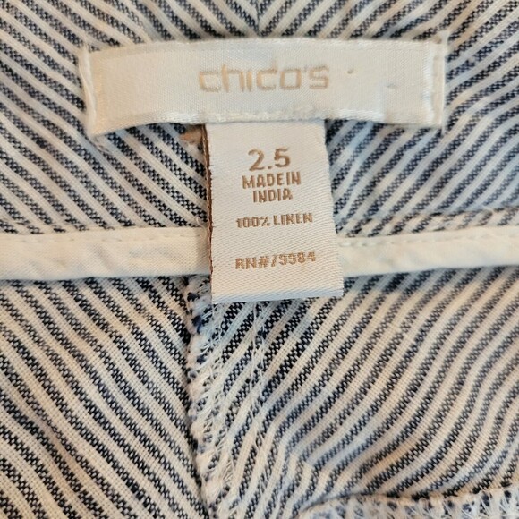 Chicos 100% Linen Pants Womens 2.5 (14) Wide Leg Blue White Stripe Flap Pockets - Picture 8 of 8
